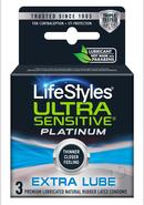 Lifestyles Condom Sensitive Platinum Extra Lubricated 3 Pack